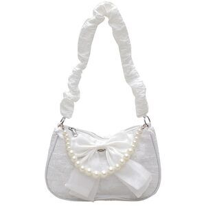 6464 Pearl Shoulder Bag Bow Small Y2k Purse Cute Clutch Hobo Handbag Trendy